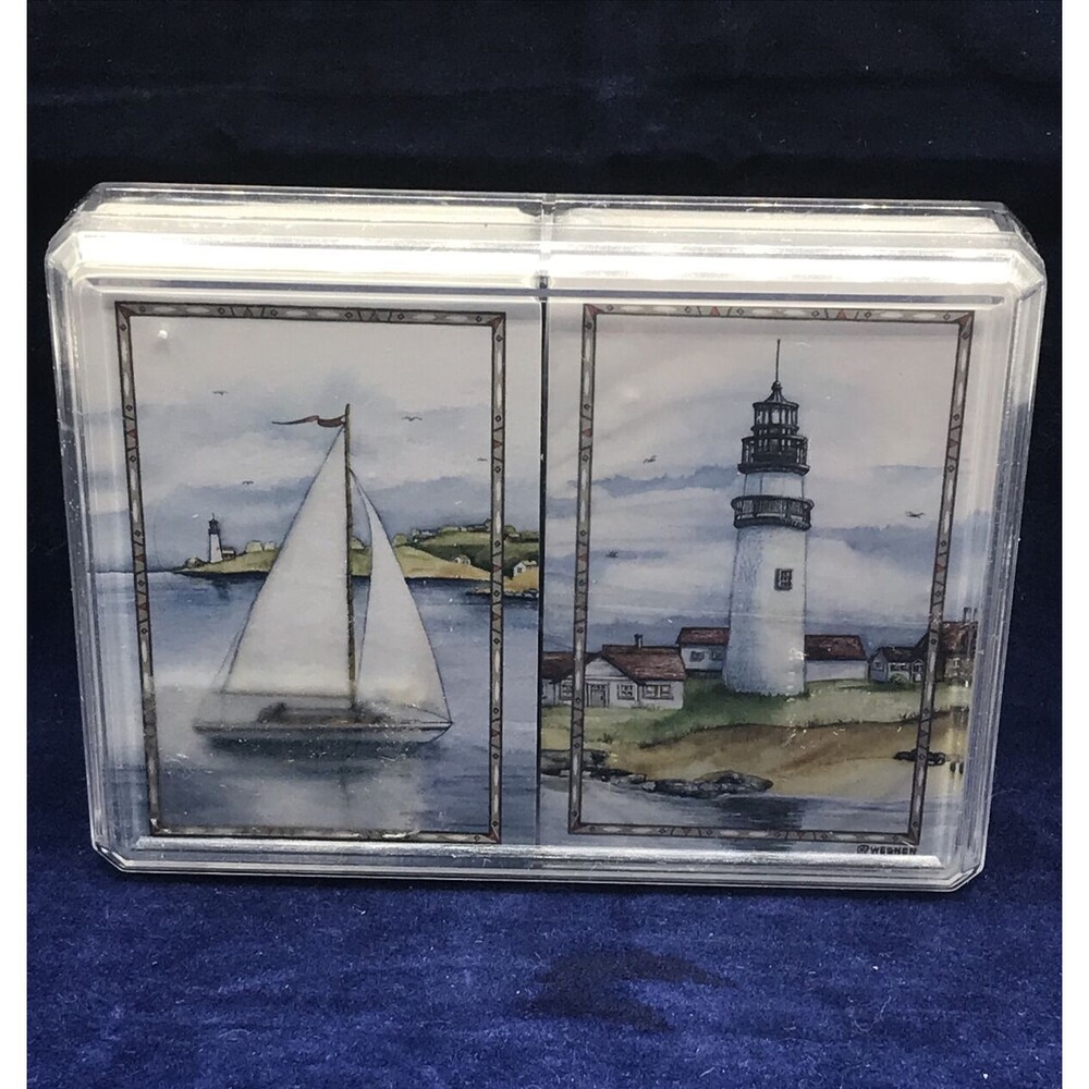 2003 Artist Wendy Wegner Playing Cards Sailboat and Lighthouse in‎ Case.